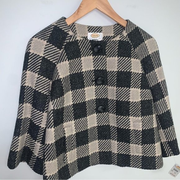 NWT Vintage Talbots Two Piece Skirt Jacket Buffalo Plaid Tan Black Size 6 Petite - Picture 4 of 16